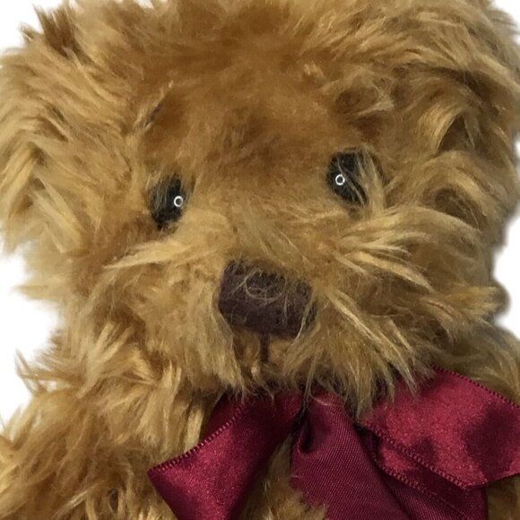 Vintage RUSS Gregory Teddy Bear 6" Plush Maroon Bow Shaggy Mohair Look Eyebrows - Picture 2 of 7
